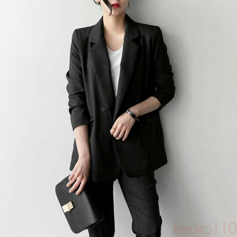 【送料無料】ストライプクロップドパンツスーツ セットアップ レディース 春 秋 スーツ ツーピース 2点セット 上下セット パンツスーツ個性的 ストライプ ダブルボタン テー