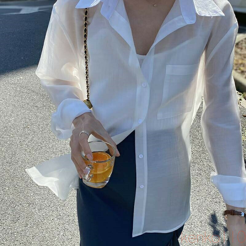 樂天商城 - 【送料無料】トップス シャツ ブラウス 白シャツ 白トップス 萌袖 襟付き ワイド ポケット 前開き ポリエステル 大人可愛い きれいめ シンプル カジュアル おしゃれ かっこい