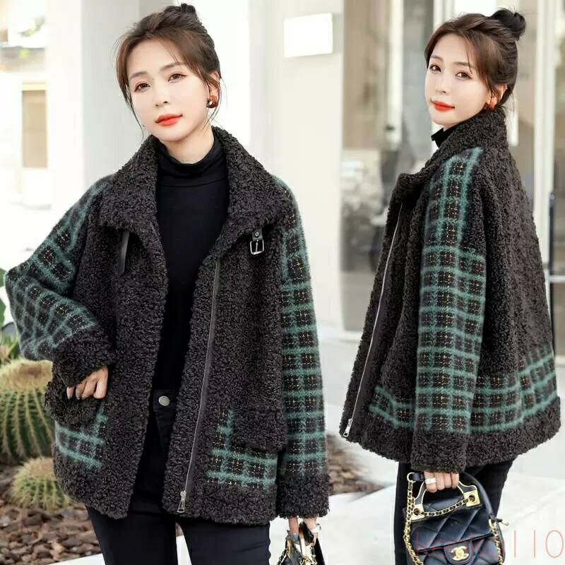 【送料無料】アウター ジャケット ボア 2色 レディース もこもこ ふわふわ チェック柄 エレガント 高級感 長袖 ハイネック ベルト 茶色 ブラウン グリーン 緑 黒 ブラック バ