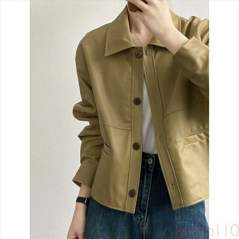 【送料無料】アウター レディース フェイクレザージャケット シングル PU 襟付き メタルボタン ポケット 長袖 大人可愛い きれいめ シンプル カジュアル ベーシック おしゃれ