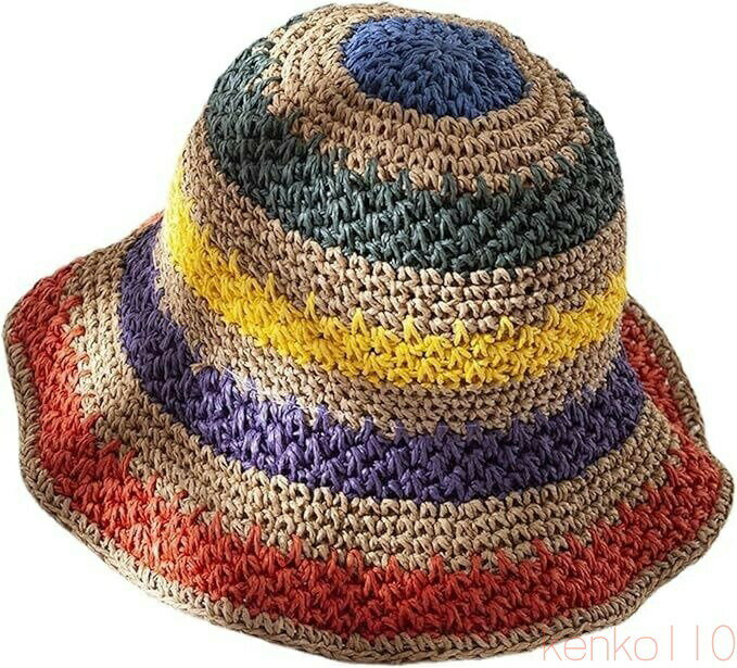 【送料無料】バケット ハット 麦わら 帽子 レディース つば広 UVカット レインボー 折りたたみ 日よけ帽子 日除け帽子 小顔効果 バイザー UPF50+ 紫外線対策 日焼け防止 調節