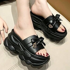 リボン 厚底 ミュール サンダル ヒール 黒 サンダル ヒール ウェッジソール きらきら かわいい レディース 歩きやすい 疲れない 痛くない 厚底ミュール 韓国ファッション 履きやすい 痛くない 女性 ブラック 黒 アイボリー 白 スポーツサンダル