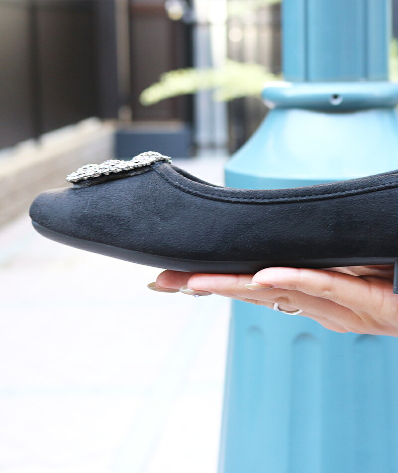楽天マラソンSALE★《サイズ交換無料》日本製 スエード ビジュー パンプス 柔らかい...