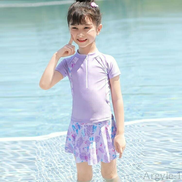 【送料無料】キッズ水着 女の子 セパレート型 スイムウェア 2点セット 半袖 スカート 送料無料 ジュニア水着 スクール水着 インナーパンツ付き 小学生 中学生