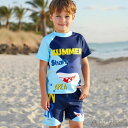 【送料無料】キッズ 水着 男の子 セット 110 120 130 140 150 半袖 ラッシュガード トップス パンツ キャップ 3点セット