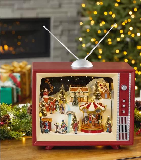クリスマス レトロ TV ライト & ミュージック付 9曲のクリスマスソング コストコ プレゼント用 贈答用