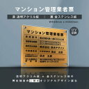 楽天ARIAMARU楽天市場店【新商品】【マンション管理業者票】（透明アクリル×金ステンレス） W45cm×H35cm お洒落な二層式 法定サイズ UV印刷加工 選べる4書体 宅建 業者票 不動産 許可書 事務所 法定看板 看板［gs-pl-ms-t-gold］