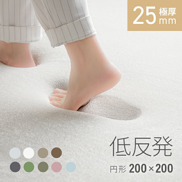 楽天NATURAL SLEEP LABO＜20時～P5倍／SALE詳細はページ内バナーから＞ ラグ 低反発 200×200 2畳 くすみカラー 極厚 25mm 防ダニ ラグマット フランネル 厚手 滑り止め付 マイクロファイバー ウレタン 低反発ラグ マット カーペット 円形 絨毯 おしゃれ ホットカーペット対応