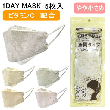 1DAY MASK 空間タイプ マスク ビタミンC 配合 5枚入り 立体マスク 5枚入り 立体マスク 保湿 やや小さいサイズ 20×8cm 3Dマスク 不織布 使い捨て 3D 立体 4層構造 ウイルス対策