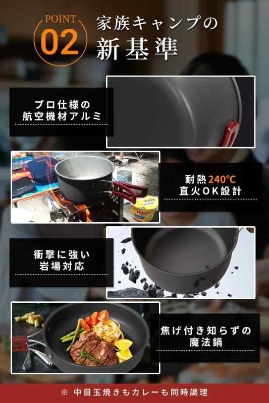 Bulin キャンプ鍋 クッカー14点セット アウトドア鍋 軽量 アルミニウム 折畳み式 コッへル・クッカーセット 収納袋付き 調理器具 キャンプ用品 登山用 ariel-store-10103301 アリエル ストア サンプル画像3