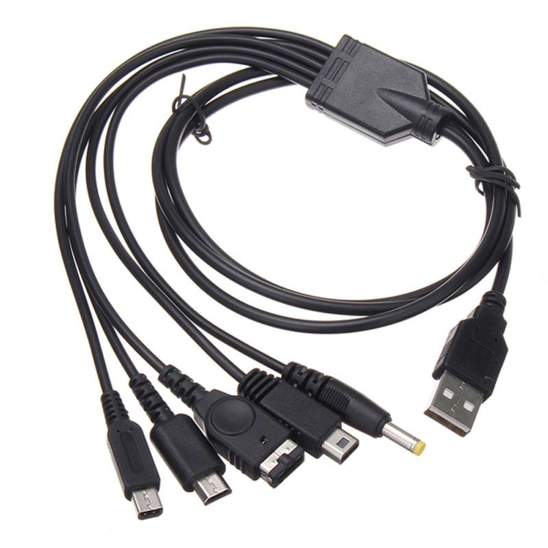 5 in 1 USB 充電ケーブル 115cm ブラック ニンテンドー New 3DS(xL/Ll), 3DS(XL/LL), 2DS, DSi(XL/LL), GBA SP, Wii U, PSP 1000/2000/3000に対応充電ケーブル マルチゲームUSB充電ケー-ブルパッケージ内容5 in 1 USB 充電ケーブル*1。5in 1充電ライン設計：5つの異なる充電ポートと1つのUSBポート、for ニンテンドーNEW 3DS(XL/LL),2DS,DSi(XL/LL)、NDS Life、Wii U、PSP(1000/2000/3000)、GBA SPの充電がコレ1本で出来る、「5 in 1 USBケーブル」の発売を開始しました。長さ約115cmのロングケーブルを採用電源から離れた場所でもラクラク充電できます充電しながらのゲームプレイにも最適ですポータブルゲームを複数持っている人に超オススメ。轻量便利5 in 1ユニークなデザインで、旅行やビジネスに便利です軽量でコンパクトなデザインにより、簡単に持ち運びできます。ご注意の携帯型ゲーム機器はデータ転送機能がので、本商品が充電しか使用しません。