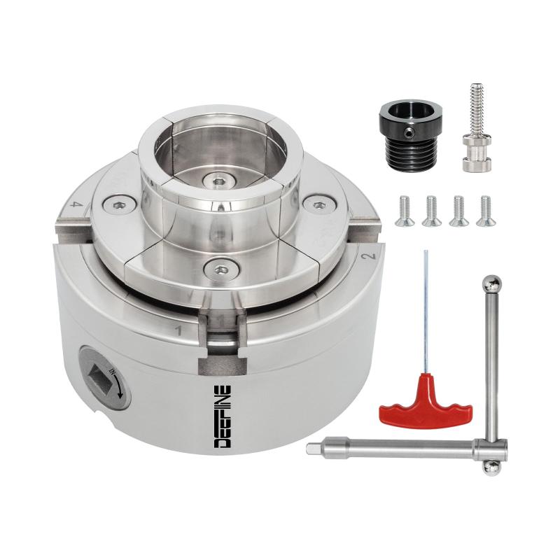 DEEFINE 4インチ木工旋盤チャックキット1''X 8 TPIネジと3/4''X 16 TPIアダプタ、ニッケルメッキ自定心4爪木工旋削チャック（1つのニップ）