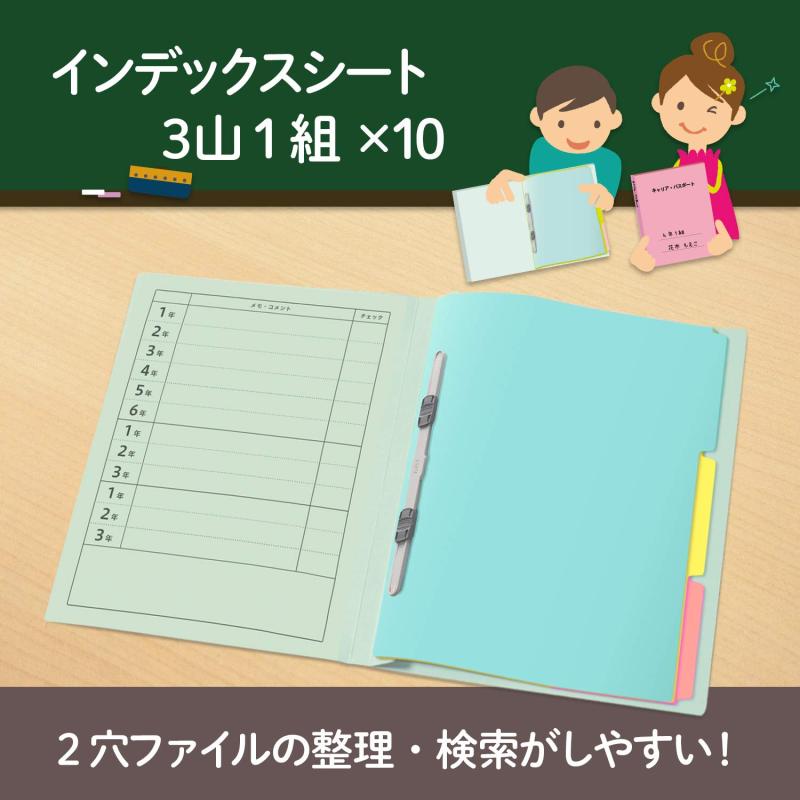 アリエル ストアのプラス インデックスシート PP製 2穴 A4縦 3山1組 FL-201IS 84-841×10｜アングル2