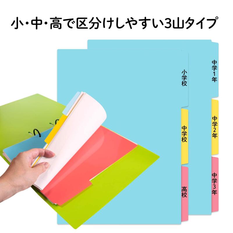 アリエル ストアのプラス インデックスシート PP製 2穴 A4縦 3山1組 FL-201IS 84-841×10｜アングル3