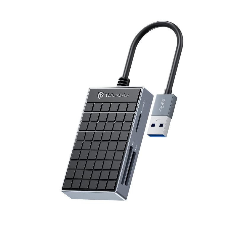 USB3.0 カードリーダー SD/TF(microSD)/CF/ 4スロット同時に読み書き sdカードリーダー Windows/MacOS/Linux対応 外付けメモリーカードリーダー ブラック[P-CR01]