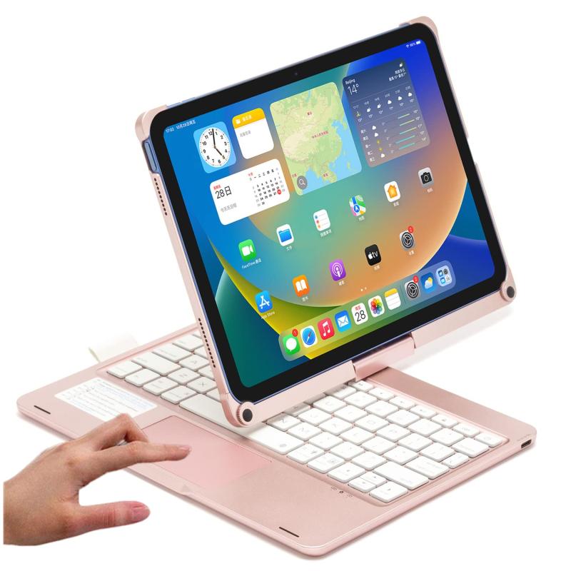 アリエル ストアの360度回転式iPad キーボード ケース iPad ケース キーボード付き タッチパッド ペンシル収納 ワイヤレスbluetoothキーボード アルミ Apple Pencil収納付 7色バックライトキーボード｜アングル2