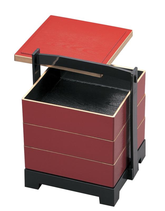 若泉漆器 手提台付重 5寸木目重 朱渕金(内黒) -155-80A 1-431-7