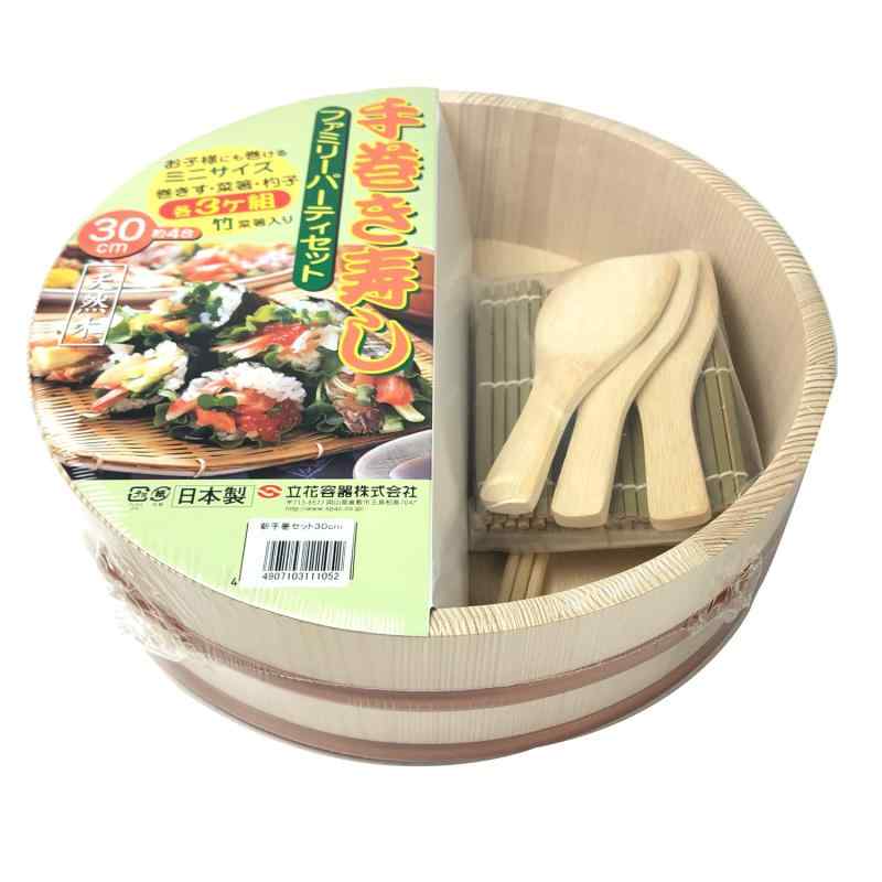 乐天商城 - 立花容器 寿司桶 手巻き寿司 セット 天然木 幅30×奥行30×高さ8.8cm 約4合 プラスチックタガ 日本製