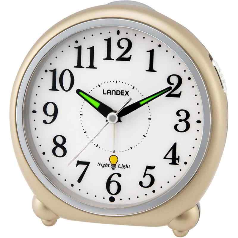 Wedgwood - ランデックス(Landex) 置き時計 目覚まし時計 アナログ 常時点灯 光センサー 連続秒針 電子音アラーム 芳邦産業 ゴールド サイレントゴールド YT5316