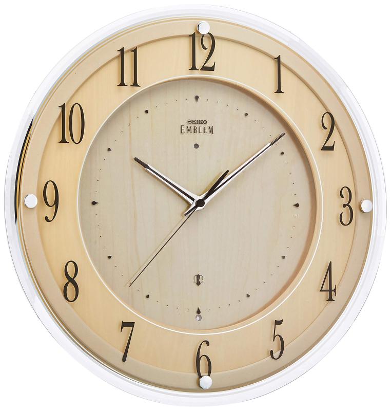 セイコークロック 掛時計 薄茶木地 直径360x48mm 電波 アナログ SEIKO EMBLEM S558B