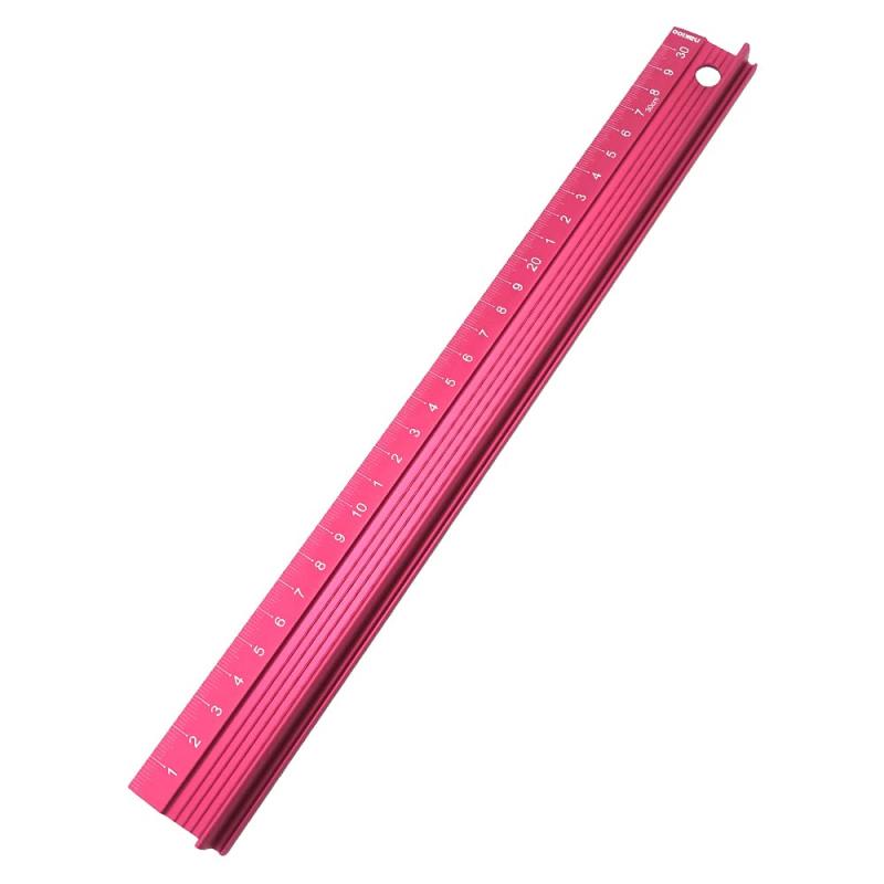 製図用定規 カッターガイド 30cm物差し アルミニウム 壊れにくい 滑り止め 持ちやすい (レッド)