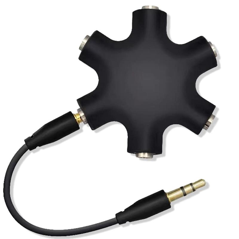 乐天商城 - 3.5mm ステレオイヤホンプラグ (オス-オス) マルチイヤホンスプリッターイヤホン分配/分岐 5出力6端子メス接続器 コネクケーブル (ブラック) for スマートフォン・タブレット