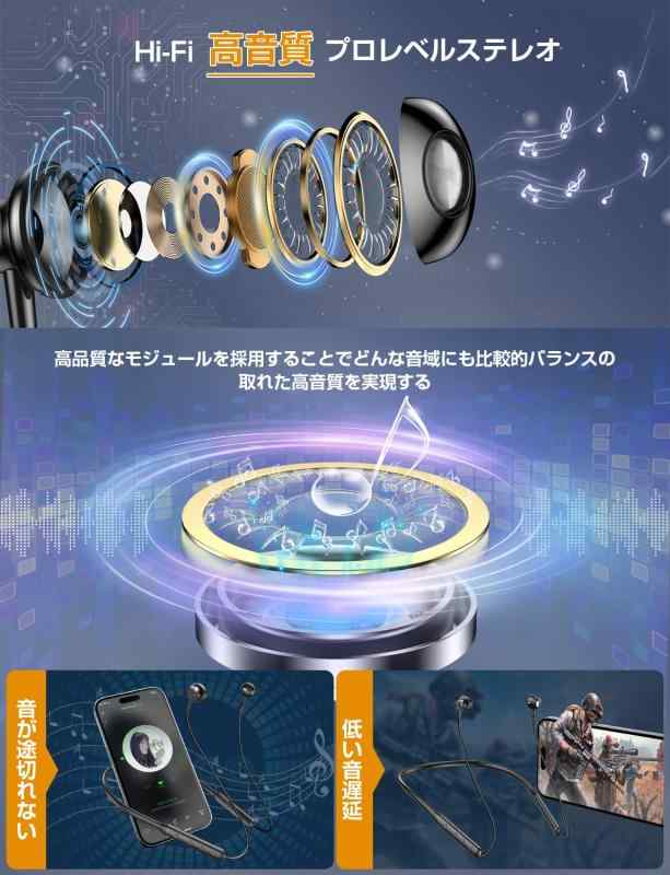 2023新登場凸構造ボタン新設計38時間連続再生イヤホン ネックバンド型 ワイヤレス Bluetooth5.3技術 ブルートゥース CVC8.0ノイズキャンセリング Type-C急速充電 i-Fi音質 スポーツ イヤフ ariel-store-10045095 アリエル ストア サンプル画像2