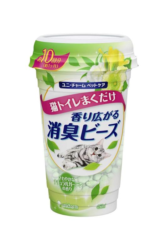 まとめ買い　消臭ビーズ 猫トイレまくだけ 香り広がる消臭ビーズ さわやかなルガーデンの香り 450ml×3個本体サイズ (幅X奥行X高さ) :10×10×16.5cm 本体重量:220g 原産国:日本