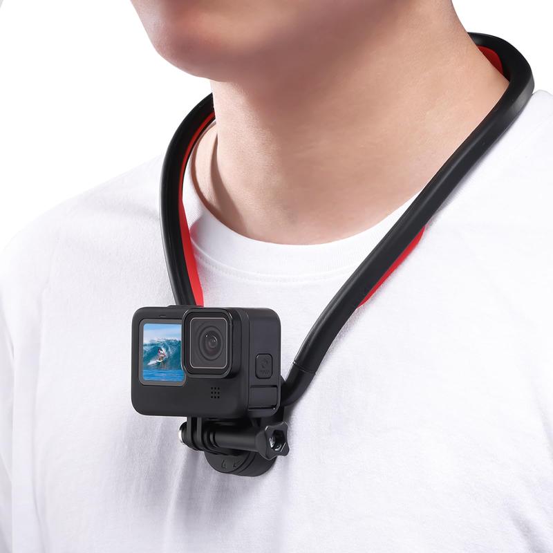 ネックレスマウント Gopro用 アクションカメラ首掛け スマホ首掛け POVマウント ロック式 落下防止 多角度調整可能 柔軟性 シリコン製 釣り用首掛け 軽量 便利 旅行 登山 徒歩 vlog osmo acti