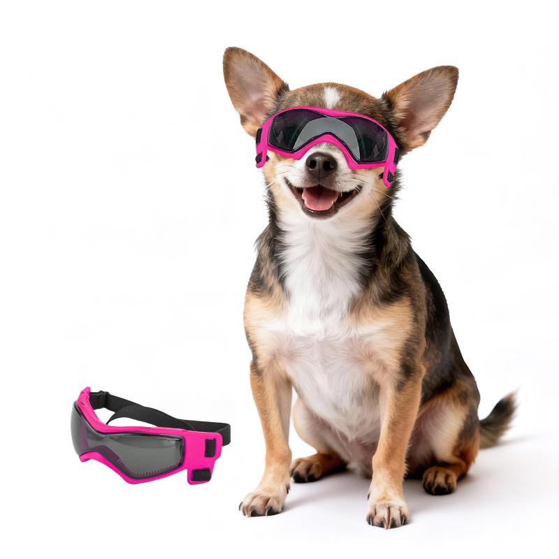 犬ゴーグル-中小型犬サングラス防風UVカットゴーグル保護犬用ゴーグル目を保護：日常的にケアをするメガネである。特に目の病気があるまた目が敏感なワンちゃんに適用する。おしゃれなペットグッズとしても良い。優れた素材：レンズは特製の超固い素材を使用し、長く使えるし、防雪、防風、UVカット、防塵にも役に立つ。柔らかいPVCのフレームで、ワンちゃんに快適にかけられる。アウトドアにも適用：一緒にスキーやドライバーを楽しんでください。UVや埃からペットの目を守る。調整可能ベルト：頭部ベルト：22cm - 38cm；あごベルト：18cm - 30cm。ペットに合うサイズまで調整可能。ペットにゴーグルのかけることを慣れられるまで訓練しよう。柴犬などの中小型犬に適しています、大型犬に適用しない。