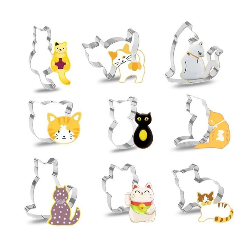 クッキー型 猫 5個セット ステンレスクッキー抜型 クッキーカッター ベーキング ス...