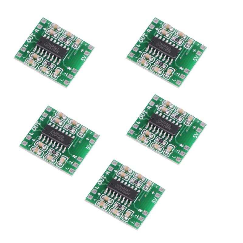 5個 PAM8403 2*3W クラスD ミニ デジタル パワー アンプボード AMP 2.5-5V入力 3W+3W 2-チャンネル製品名 :ミニデジタル電源ボードUSB 電源 : 2.5V-5V電源: 3WIC : PAM8403PCBサイズ: 2.1cm X 1.9cm