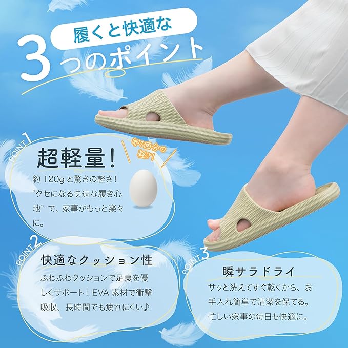 アリエル ストアの穴あきソール ベランダサンダル 水切れスリッパ 男女兼用 ゴムスリッパ ベランダサンダル 履きやすい トイレスリッパ 室内 四季用可｜アングル3