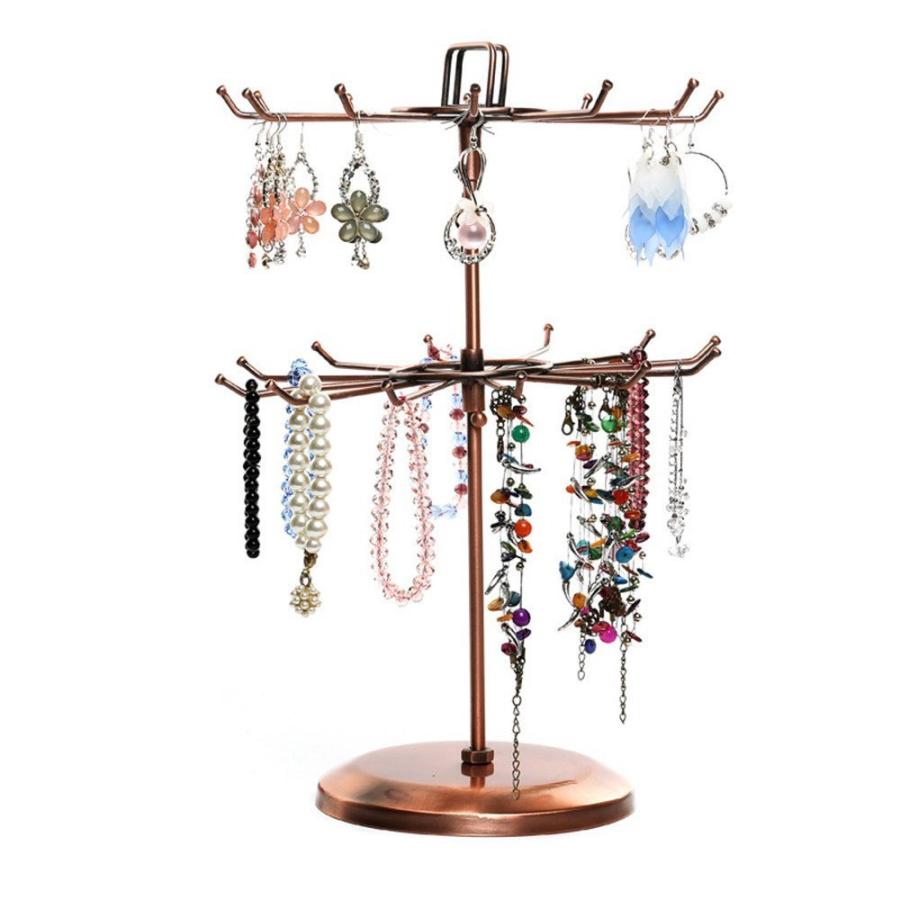 回転式 ブロンズ ジュエリースタンド アクセサリースタンド ネックレス キーホルダースタンド (2 レイヤ)