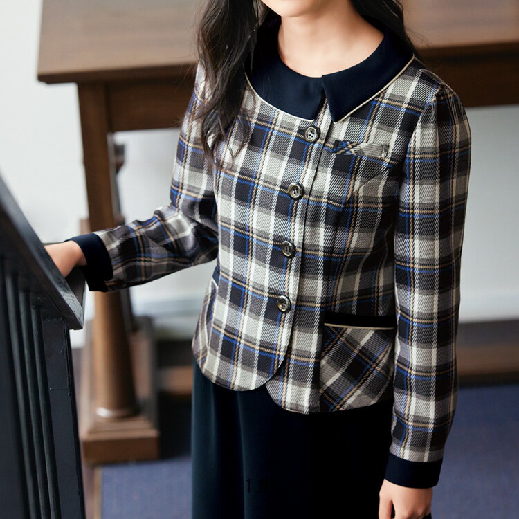 アンジョア レディース 長袖 ソフトジャケット オーバーブラウス チェック オフィス ユニフォーム ブルー ブラック ベージュ 事務服 制服 接客 通勤 ママ服 ジョア 21940 レディス ホームクリーニング 送料無料 卒業式 入学式 おしゃれ かわいい 高品質 enjoie joie