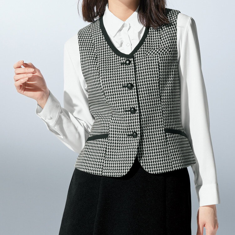 アンジョア レディース 事務服 ベスト オールシーズン オフィス 千鳥柄 千鳥格子 チドリ チェック 定番 ノーマル 白黒 モノトーン クラシカル ジョア かわいい 11460 レディス ホームクリーニング 送料無料 サイズ豊富 enjoie joie