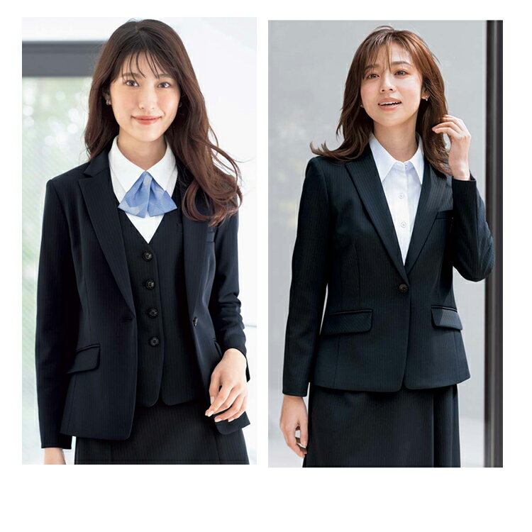 レディース 長袖 ニット ジャケット オールシーズン 定番 テーラードジャケット ストライプ 紺 ネイビー ボンオフィス AJ0283 オフィス ユニフォーム 制服 通勤 事務服 接客 ママ服 レディス 卒業式 卒園式 入学式 入園式 高品質 BONOFFICE サイズ豊富 送料無料