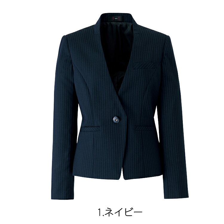 uni-queのMIKATA レディース レーシーストライプ ノーカラージャケット オールシーズン オフィス 無地 接客 制服 事務服 ネイビー 紺 ミカタ SA402J 神馬本店｜アングル3