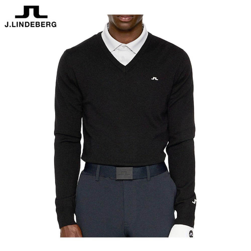 Jリンドバーグ メンズ メリノウール Vネック 長袖 セーター 071-14910 019 ブラック ゴルフウェア [202..