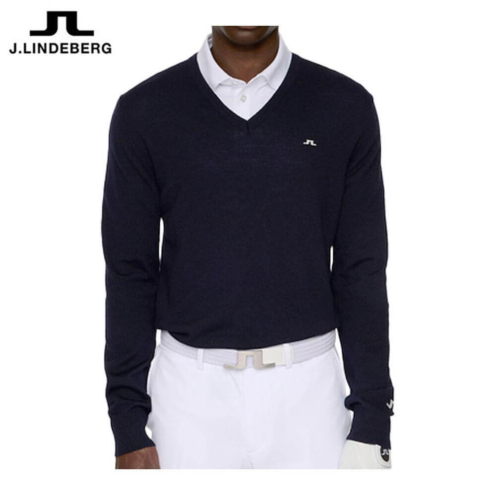 Jリンドバーグ メンズ メリノウール Vネック 長袖 セーター 071-14910 098 ネイビー ゴルフウェア [202..