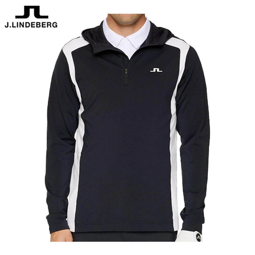 【ブラックフライデー♪クーポンで全品10％割引＋最大P10倍！】11/26まで Jリンドバーグ メンズ フード付き ハーフジップ 長袖 ミッドレイヤー 071-34923 098 ネイビー ゴルフウェア [2025年秋冬モデル]