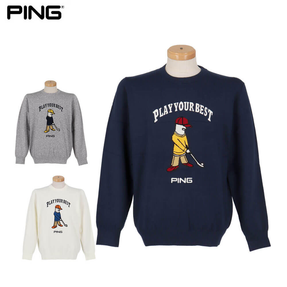 ピンゴルフ メンズ Mr.PING ジャカード 長袖 クルーネック ニット プルオーバー 621-5270902 ゴルフウ..