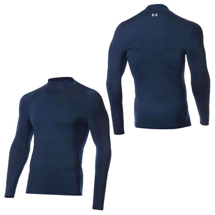 【全品10％割引クーポン＋P10倍！】10/27 9:59まで　アンダーアーマー メンズ ヒートギア ロゴプリント 長袖 モックネック インナーシャツ 1371672 ゴルフウェア