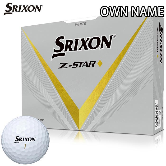 ●商品発送についてDUNLOP SRIXON ダンロップ スリクソン ゼットスター ダイヤモンド ゴルフボール 1ダース（12球入り） 2023年モデル 優れたトータルパフォーマンスが更に進化。Z-STARシリーズ最大のアイアンスピン性能を実現したモデル。 NEW「スリクソン Z-STARシリーズ」は、コアの硬度分布を二段階に最適化した新開発の「ファストレイヤーD.G.」コアを搭載しました。 スムーズな変形による心地よいフィーリングに加え、効率的にエネルギーを伝達します。 この新開発の「ファストレイヤーD.G.」コアは、硬度変化を大きくし、コア全体の2／3付近にかけて硬度を高めることでドライバーショットでは高初速、アイアンショットではスピン量がアップ。 コア表面付近は硬度変化を緩やかにし、優れたアプローチショットスピンとアイアンスピン性能を実現します。 コーティングには、配合を一新した高摩擦「Spin Skin＋（スピンスキンプラス）」コーティングを搭載。 インパクト時のボールの滑りを抑制し、フェースに食いつくような打感を実現します。 NEW「スリクソンZ-STARシリーズ｣最大のアイアンスピン性能を実現したモデル、NEW「スリクソン Z-STAR ◆」の特長。 コア全体の2／3付近の硬度を高めアイアンのスピン量が向上しました。 さらに、コア表面付近の硬度変化を緩やかにし優れたアプローチスピンとアイアンスピン性能を発揮します。 また、コア中心部の硬度変化を大きくしボール初速がアップしドライバーの飛距離性能が向上しました。 配合を一新した高摩擦「Spin Skin＋」コーティングでインパクト時のボールの滑りを抑制し、フェースに食いつくような打感を実現します。 ■ SPECIFICATION モデル 2023 Z-STAR ◆ 構造 3ピース カバー 高耐久0.6mm極薄スーパーソフトウレタンカバー ミッド 高反発アイオノマー極薄ミッド コア ソフトファストレイヤー D.G.大径コア ディンプル 強弾道338スピードディンプル コーティング 高摩擦Spin Skin＋コーティング ボールナンバー 1、2、3、4、5、6、7、8　いずれか4種 数量 1ダース（12球入り） 発売 2023年2月 ●書体により1行10文字〜13文字まで（2〜3行対応の場合は3ダース以上必要） 　※空白スペース、句読点等も1文字として数えます 　○ OK：お誕生日おめでとう。（10文字） / HappyBirthday（13文字） 　× NG：お誕生日　おめでとう。（11文字） / Happy Birthday（14文字） ●プレミアムパッションイエローのボールは文字色「黒のみ対応可能」となります。 　○ OK：ボールカラー：プレミアムパッションイエロー　書体：ゴシック体　文字色：黒 　× NG：ボールカラー：プレミアムパッションイエロー　書体：ゴシック体　文字色：青 ●記号文字は「3ダース以上」から対応可能となります。 　記号文字の一例：＃（ナンバー）、ハートマーク など ハートマーク記号を希望の場合は下記のように「▽」もしくは「▼」と「ハート希望」と記載してください。 ▽と▼をハートマークに置き換えてメーカーに発注いたします。 ※入力機種によりましては文字変換でハートマークが表示できるものがありますが、 　文字化けして当店に情報が伝わる恐れが高いための対処となります。 白抜きのハートマークの例 ： ▽Hiroko▽　（ハート希望） 白抜きのハートマークの例 ： 小野▽弘子　（ハート希望） 白抜きのハートマークの例 ： ナイスショット▽　（ハート希望） 塗りつぶしのハートマークの例 ： ▼Hiroko▼　（ハート希望） 塗りつぶしのハートマークの例 ： 小野▼弘子　（ハート希望） 塗りつぶしのハートマークの例 ： ナイスショット▼　（ハート希望） 白抜き塗りつぶし両方使用で複数行の例 ：「小野▽弘子（ハート希望・1行目）」　「▼Hiroko▼（ハート希望・2行目）」 ●文字数によって文字の大きさは自動的に決まります。 ●2〜3行希望時、ご指定の無い場合はセンター合わせとさせて頂きます。 【仕上がりについて】 ●指定の色と出来上がりの色が印刷の都合上、若干異なる場合があります。 ※納期につきまして オウンネームボールは通常2週間程度での仕上がり予定となっております。 メーカーの生産状況によりましては、お時間を頂く場合がございます。 贈答品などにご使用の際は期間に余裕を持ってご注文下さい。 ※決済につきまして メーカーにて受注生産となりますので、クレジットカードもしくは前払い決済のみとさせて頂きます。 銀行振込につきましては、ご入金確認後のメーカー発注となります。 また、ご注文後の内容変更等はお受け致しかねます。 ●オウンネームに際して内容が以下の事項に該当する場合はお断りをさせて頂く場合があります。 1.公序良俗に違反する恐れのあるもの 2.猥褻な内容を含むもの 3.特定の法人、団体、店舗及び個人を誹謗中傷する内容 4.第三者のあらゆる権利を害するもの 5.差別的もしくは他人に不快な印象を与えるような文字又は図形 6.その他、法律に抵触するもの、もしくはダンロップスポーツ社で不適切と判断したもの 【dunlop srixon golf メンズ mens ownname 名いれ 新作 new】