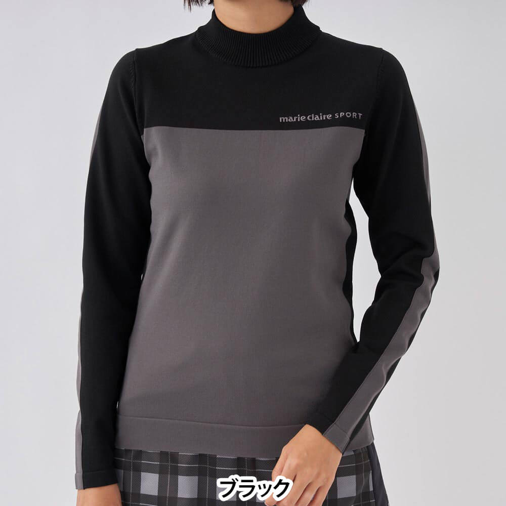 マリクレール レディース 軽量 カラーブロック 長袖 ハイネック セーター 733-731 ゴルフウェア [秋冬モデル 50％OFF] 特価