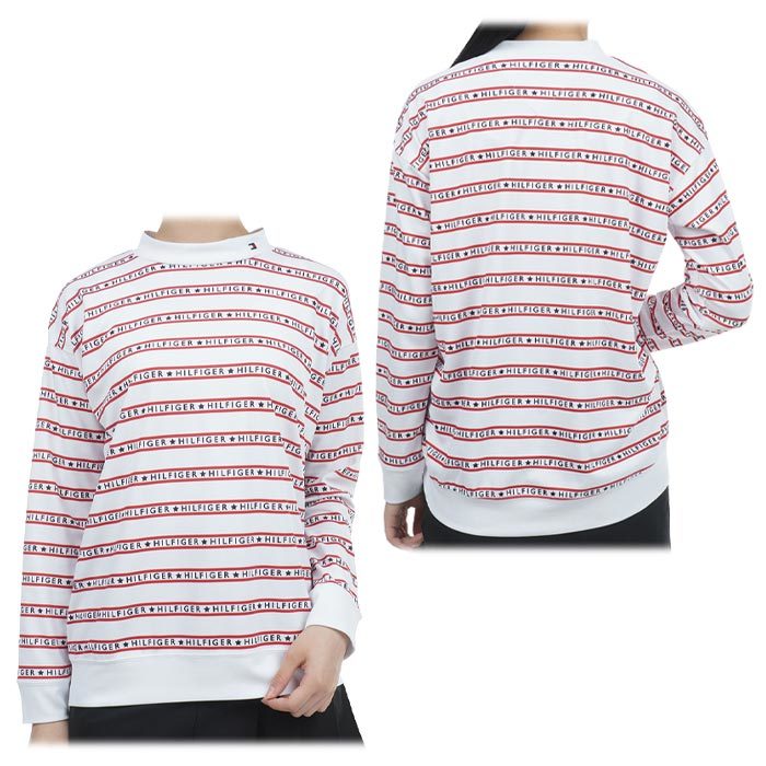 トミー ヒルフィガー ゴルフ レディース ロゴボーダー柄 クローズドメッシュ生地 長袖 モックネックシャツ THLA350 [秋冬モデル 51％OFF] 特価 ゴルフウェア