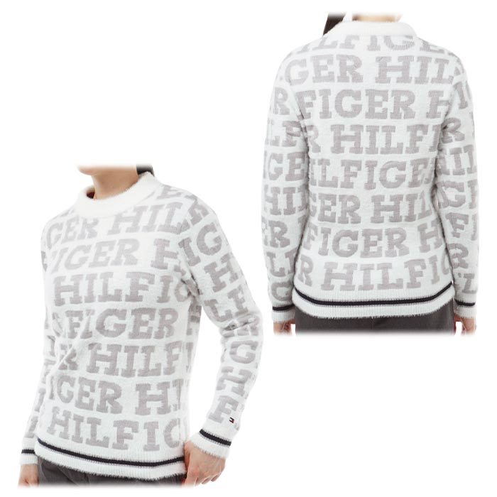 【ブラックフライデー♪全品10％割引クーポン先行配布中！】　トミー ヒルフィガー ゴルフ レディース シャギーニット ロゴジャガード 総柄 長袖 ボトルネック セーター THLA377 [秋冬モデル 52％OFF] 特価 ゴルフウェア