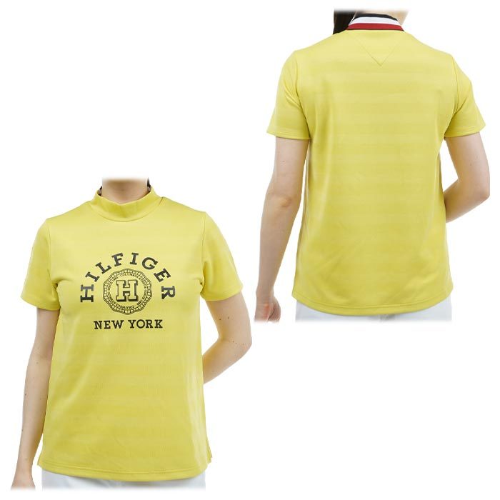 トミー ヒルフィガー ゴルフ レディース ロゴプリント ボーダー ジャガード ストレッチ 半袖 モックネックシャツ THLA431 [2024年モデル] ゴルフウェア [春夏モデル 44％OFF] 特価