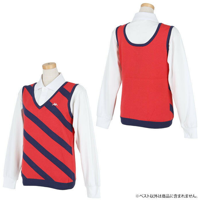【ポイント大量還元中！】11/3まで　カッパ レディース ロゴ刺繍 ストライプ柄 Vネック ニット ベスト KGWD3T01 [秋冬モデル 93％OFF] 特価 ゴルフウェア