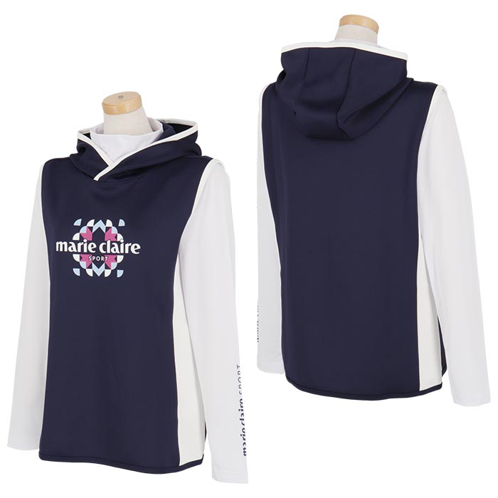 【ブラックフライデー♪全品10％割引クーポン先行配布中！】　マリクレール レディース ロゴプリント 配色切替 フード ベスト ＆ 長袖 ハイネック インナーシャツ 733-500 [秋冬モデル 50％OFF] 特価 ゴルフウェア